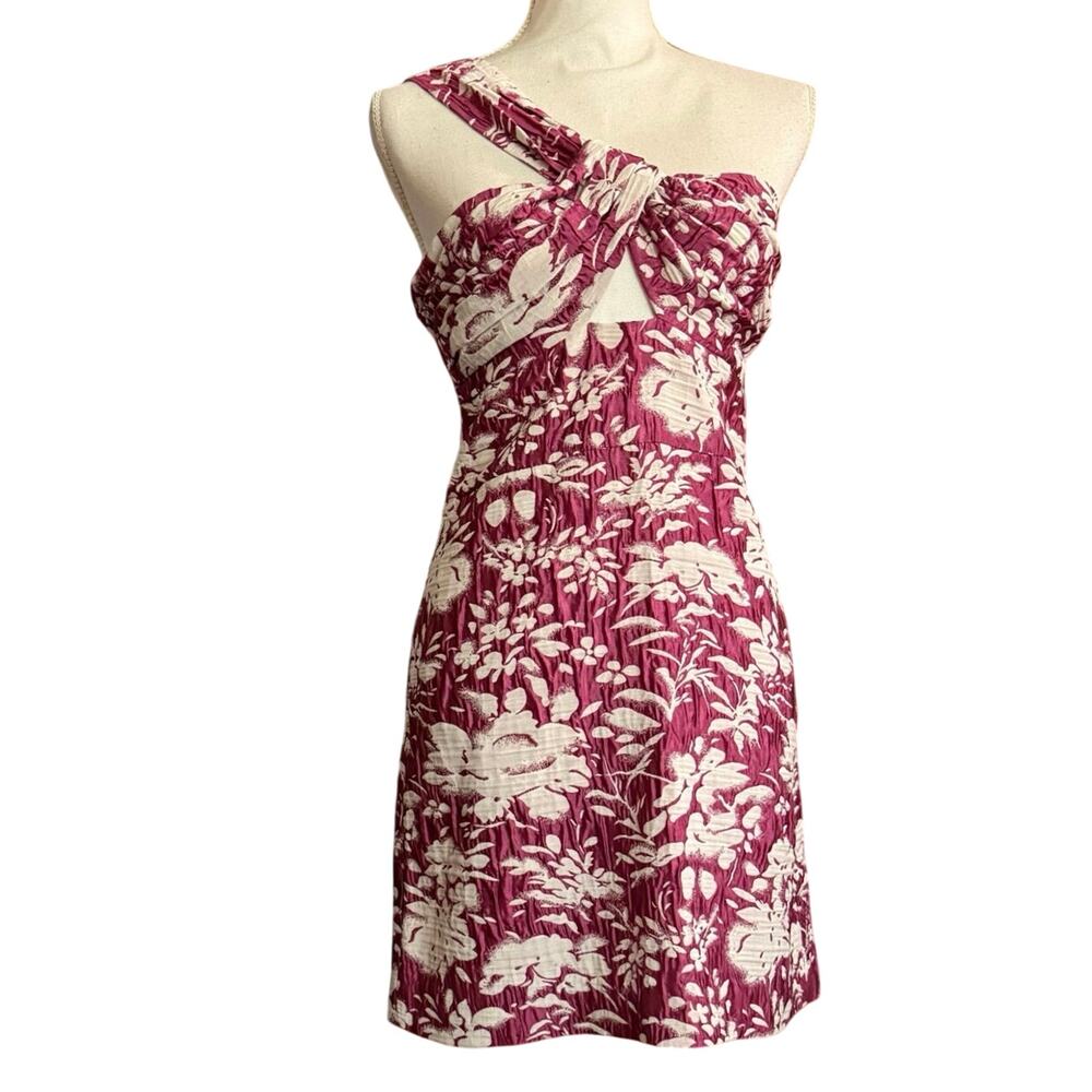 Alexis Livie one shoulder sheath mini dress Fuschia pink jacquard women’s M med - Picture 6 of 13